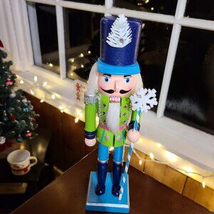 Christmas Nutcracker Soldier Wooden Holiday Mantel Decoration Blue Green Statue
